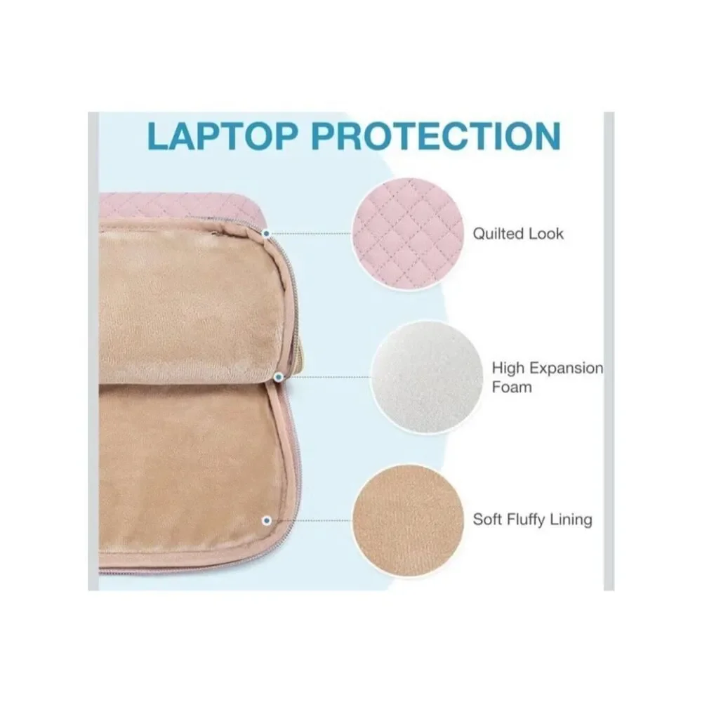 BAGSMART 15.6 Inch Laptop Case Sleeve Pale Pink Shoulder Strap Quilted Bag NWT